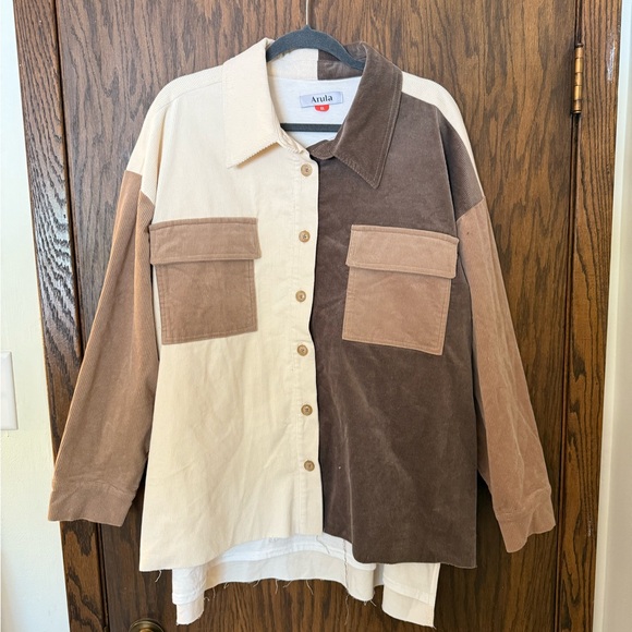 ARULA Color Block Corduroy Shirt Jacket - Picture 1 of 6